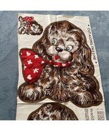 Vintage Puppy Brown Dog Red Ribbon Cut and Sew Fabric Panel Soft Plush P... - £17.01 GBP