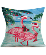 Asminifor Merry Christmas Hawaii Beach Flamingo with Christmas Hat Throw... - £13.23 GBP