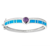 Sterling Silver Blue Inlay Opal with Clear and Center Teardrop Amethyst ... - £220.82 GBP