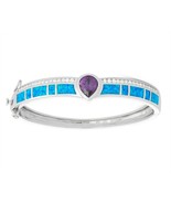 Sterling Silver Blue Inlay Opal with Clear and Center Teardrop Amethyst ... - £220.36 GBP
