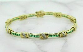 11.40CT Princess Cut Emerald and Diamond Tennis Bracelet 14K Yellow Gold Finish - £133.92 GBP