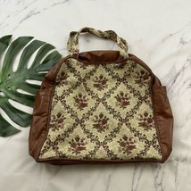 Vintage 70s 80s Carpet Bag Travel Tote Bag Brown White Floral Tapestry V... - £27.54 GBP