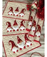 Quilted Christmas gnomes placemats, Set of 6, Quilted Xmas gnomes table ... - £112.59 GBP