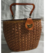 Vintage MCM Basket Weave Purse LUCITE Lid & Handle "Fishing Kreel" New England - $92.57