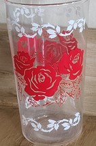 Vintage Red Rose Drinking Glass White Leaves Pretty Trim See Pictures &amp; ... - $11.69