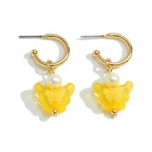 Yellow Butterfly Pearl Charm Huggie Hoop Earrings - £11.07 GBP