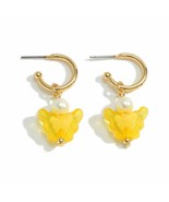 Yellow Butterfly Pearl Charm Huggie Hoop Earrings - £10.84 GBP