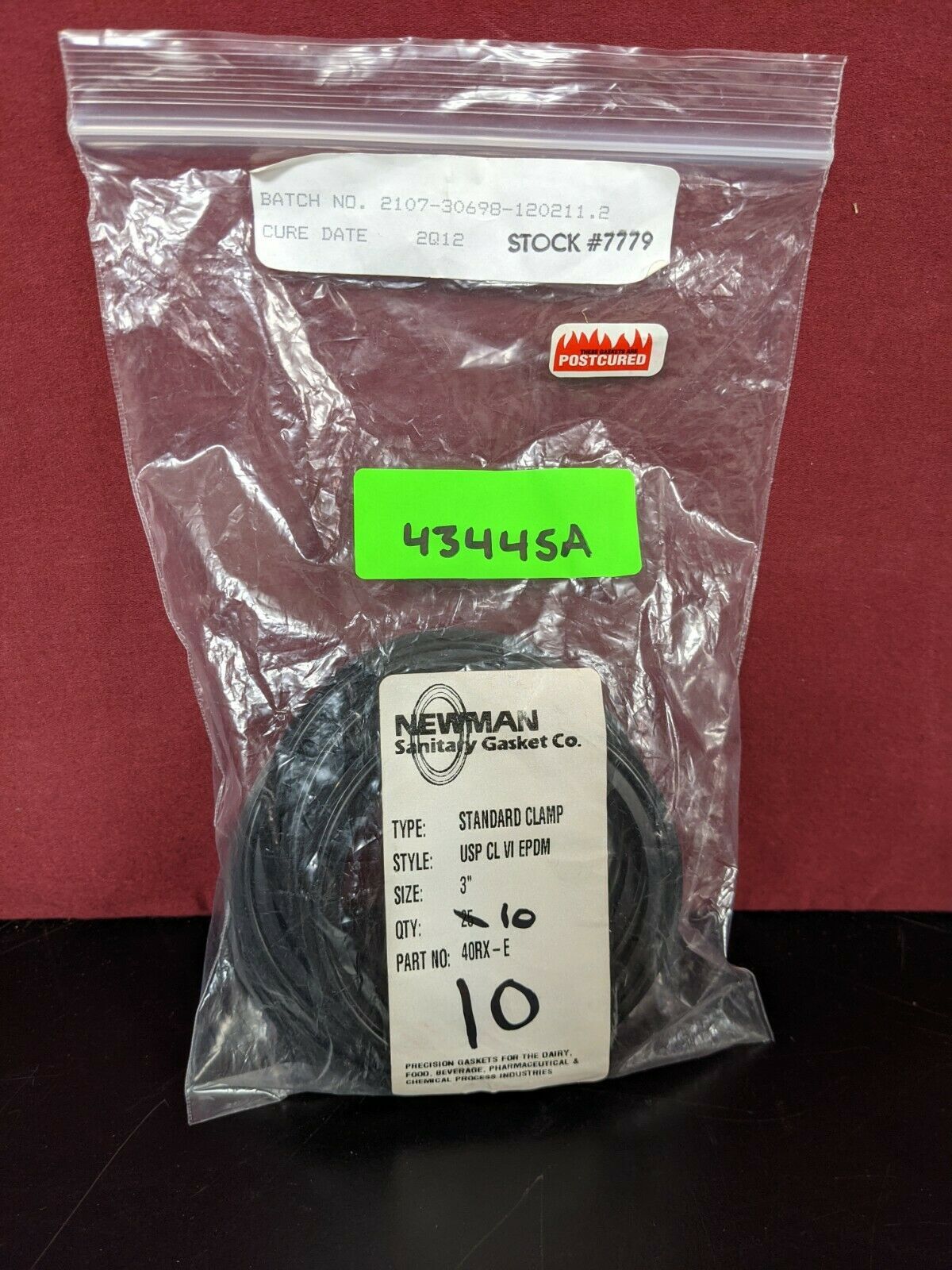 NEWMAN 40RX-E 3&quot; STANDARD CLAMP SANITARY GASKET USP CL VI EPDM / BAG OF ... - $76.50