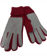 Collectif Women&#39;s Knit Gloves with Faux Leather Red and Grey NWOT - $14.24