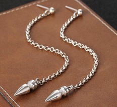 Chrome Earrings Chain Long Dangle Hearts Dutch Designer Kith Von CH mm6 Silver - £21.50 GBP+