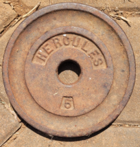 Hercules 5 Pound Weight Plate Cast Iron Exercise Lifting Sports Collectible - $19.99