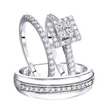 14K Gold Plated Simulated Diamond Square Cluster Trio Set Engagement Ban... - £152.46 GBP