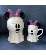 Minnie Mouse Ghost Halloween 11&quot; Cookie Jar Canister  &amp; 7” Mug w/Topper ... - £67.30 GBP