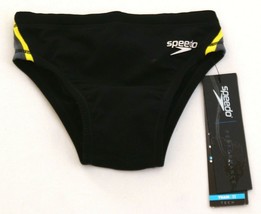 Speedo Black Quark Splice Endurance Swimsuit Youth Boy&#39;s 22 NWT - $39.99