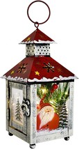 Decorative Christmas Lantern with Santa Pattern Rustic Metal Night Light 7.5”H - £14.98 GBP