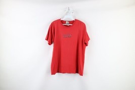 Vintage Nike Womens Large Faded Spell Out Script Short Sleeve T-Shirt Red USA - £30.93 GBP