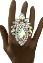 2.5” Drop Aurora Borealis Clear Crystals Oversized Statement Ring Stage ... - $26.60