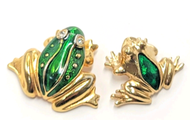 VTG Frog Gold Tone Green Enamel Pins Lot 2  Rhinestone Eyes Avon Animal ... - $14.99