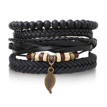 UMKA Vintage Black Braided Wrap Leather Bracelets for Men Vintage Life Tree Rudd - £11.54 GBP