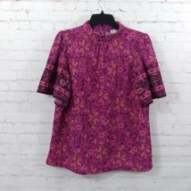 Loft Blouse Womens Large Petite Pink Paisley Textured Mock Neck Blouse Boho - £18.67 GBP