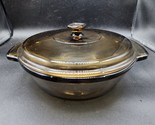 Vintage Anchor Hocking 2 Quart Amber Casserole Dish 9&quot; Round With Lid - USA - £17.51 GBP