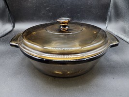 Vintage Anchor Hocking 2 Quart Amber Casserole Dish 9&quot; Round With Lid - USA - £17.24 GBP