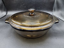 Vintage Anchor Hocking 2 Quart Amber Casserole Dish 9&quot; Round With Lid - USA - £17.50 GBP