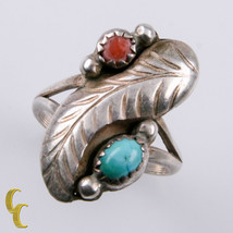 Signed Tom Moore Navajo Sterling Silver Ring 925 Turquoise Coral Size 5.5 - $132.05