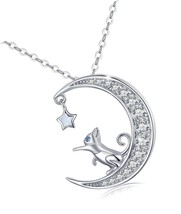 Moon Cat Necklace for Women, Mother&#39;s Day 925 - £88.97 GBP