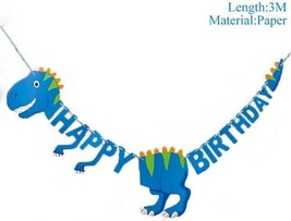 T-Rex Happy Birthday Banner Dinosaur Decoration Kids Boys Party Supply Celebrate - £10.58 GBP
