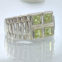 Green Peridot Squares 925 Silver Watchband Style Ring size 9.5 Gents Design 11 - £89.27 GBP