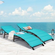 Patio Lounger Chair 2Pcs Folding -Turquoise - £197.42 GBP