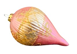Vintage West German Handblown Pink And Gold Christmas Ornament Glitter Accent - £11.82 GBP