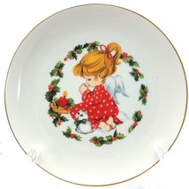 Vintage 1982 Jasco Christmas Plate Gold Trim Girl Angel Praying w/ Kitte... - £9.33 GBP