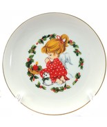 Vintage 1982 Jasco Christmas Plate Gold Trim Girl Angel Praying w/ Kitte... - £9.47 GBP