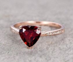 Natural Garnet Heart Shape Engagement Ring 14K Rose Gold Plated Wedding Jewelry - £59.37 GBP