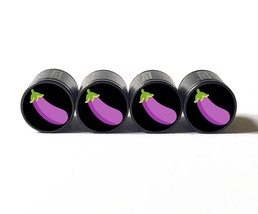 Eggplant Emoji Tire Valve Stem Caps - Black Aluminum - Set of Four - £12.57 GBP