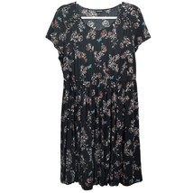 Torrid Floral Print Dress Black Size 1X Challis Lace Up Sleeve Empire Wa... - $27.77