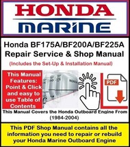 Honda Outboard BF175A/BF200A/BF225A Repair Service &amp; Shop Manual - £7.60 GBP