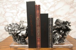 Electroplated Silver Contemporary Desert Rose On Acrylic Glass Bookends Set Of 2 - £83.34 GBP