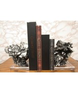 Electroplated Silver Contemporary Desert Rose On Acrylic Glass Bookends ... - £84.47 GBP