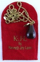 Kenneth Jay Lane, Gold Tone Purple Lucite Pear Necklace, 34 Inch Rope Chain - £55.96 GBP