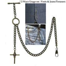 Albert Chain Bronze Pocket Watch Chain for Men with Cross Design Fob Chain - £9.04 GBP+