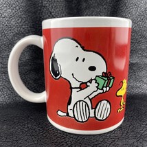 Peanuts Porcelain Coffee Mug Red Snoopy Woodstock Christmas Present - $20.57