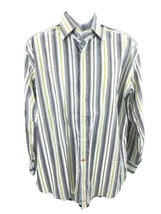 Thomas Dean Flip Cuff Dress Shirt Mens XL Blue Yellow Striped LS Button Up - $11.87
