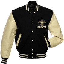 New Orleans Saints Varsity Jacket – Black Wool Body &amp; Genuine Leather Sl... - $140.00+