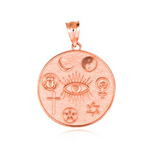 14k Solid Gold Spiritual Symbols Faith Medallion Pendant Necklace - £262.75 GBP+