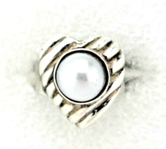 Sterling Silver Created Pearl Solitaire Heart Ring 7.5g Size 6.25 - $122.50