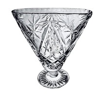 Cut Crystal Clear Vase Oval Top Triangle Shape Pedestal Base Diamond Pat... - £18.66 GBP