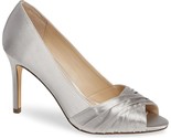 Nina Women Peep Toe Pump Heels Rhiyana Size US 10M New Silver Satin - $37.62